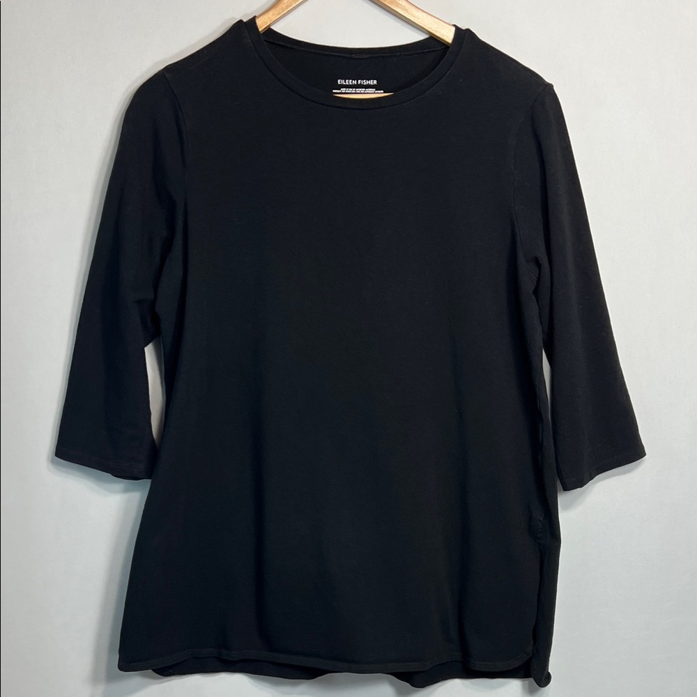 Eileen Fisher Black Tunic Style 3/4 Sleeve Long Sleeve Top Size M